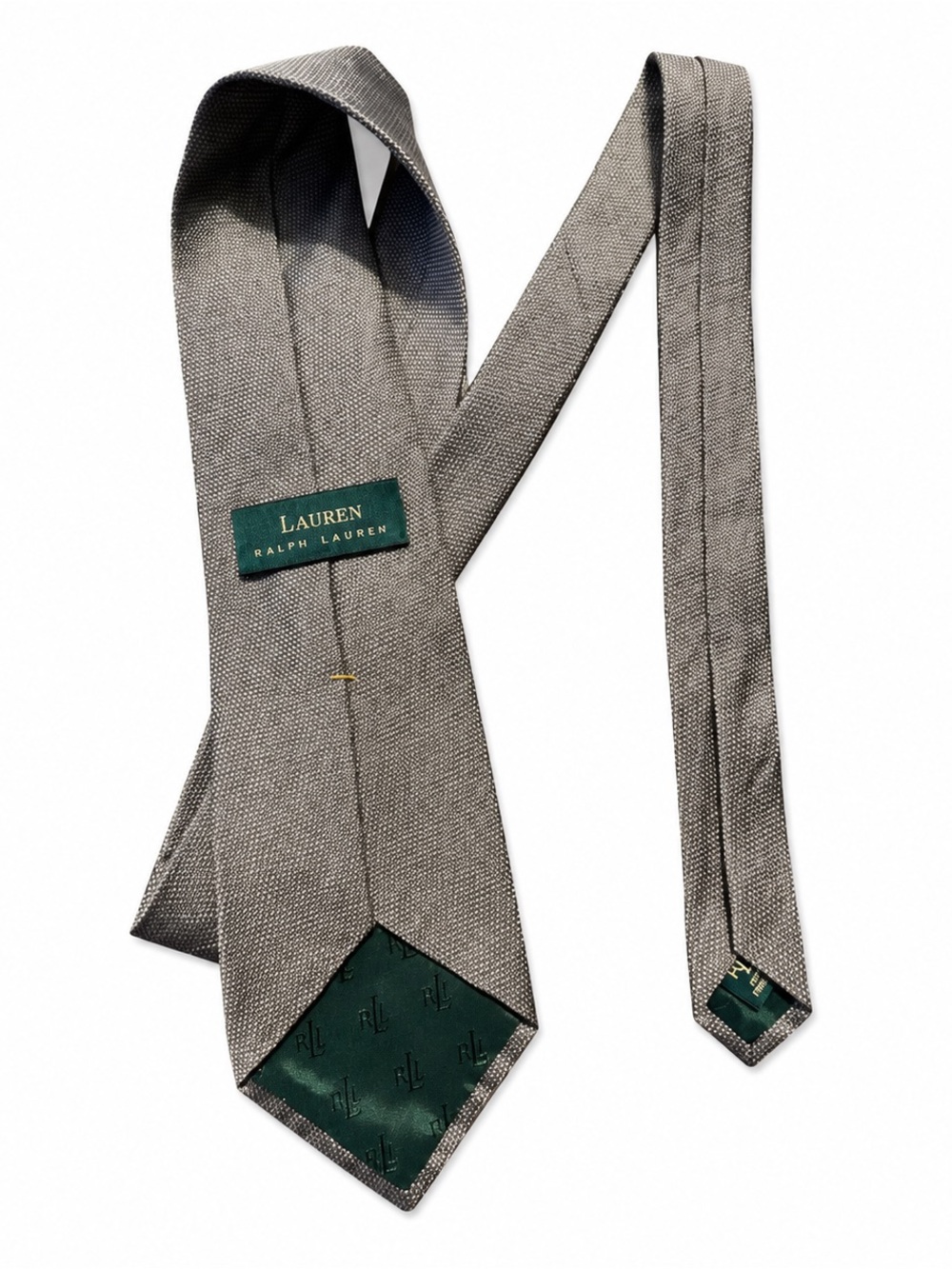 Lauren Ralph Lauren Gray Textured 100% Silk Tie Green Lining